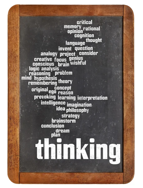 Thinking word cloud on blackboard — Stock Photo, Image