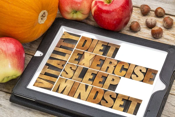 Diet, sleep, exercise and mindset - vitality — Stock Photo, Image