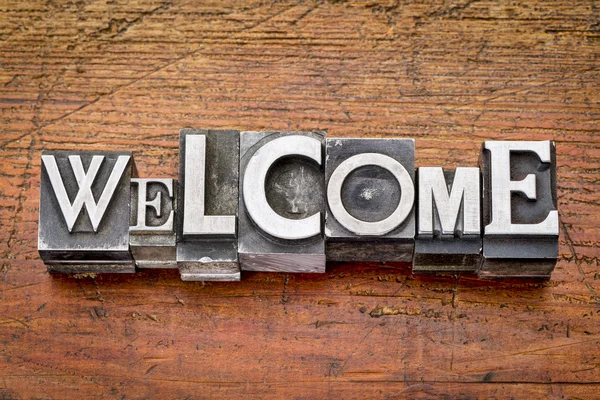 Welcome word in metal type — Stock Photo, Image