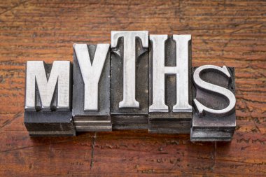 myths word in metal type clipart