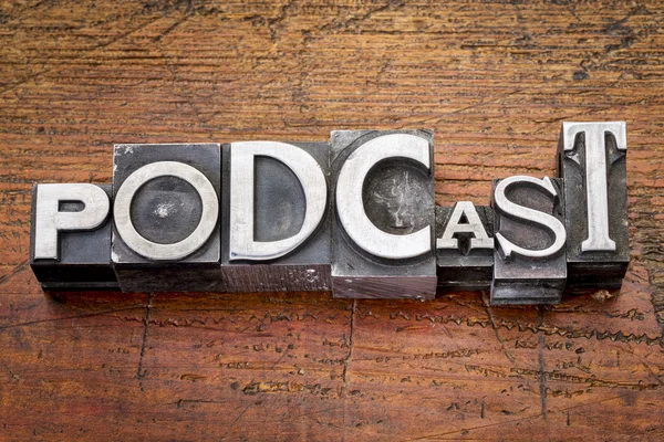 Podcast word in metal type — Stock Photo, Image