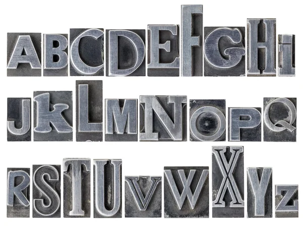 Alphabet in mixed metal type — Stock Photo, Image