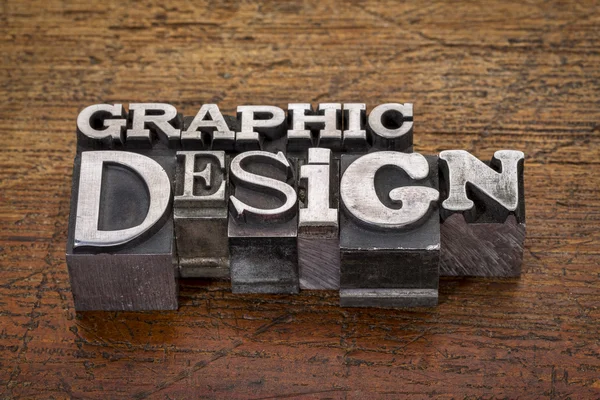 Graphic design text in metal type — Stock Photo, Image