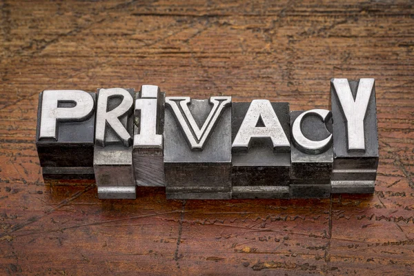 Privacy woord in metalen type — Stockfoto