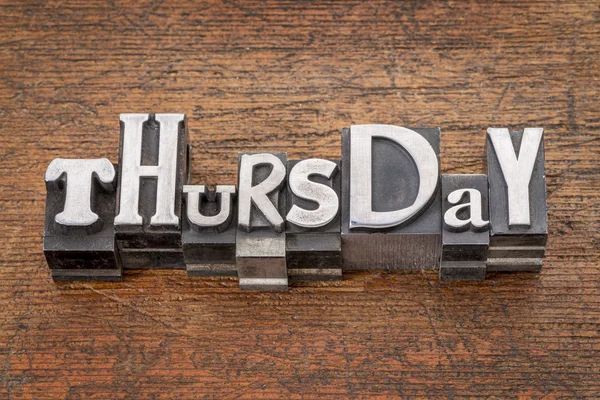 Thursday word in mixed vintage metal type — Stock Photo, Image