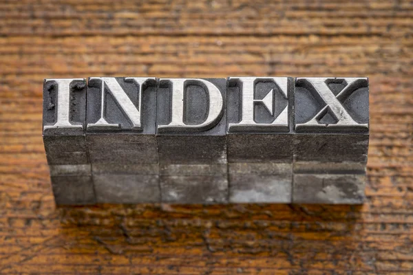 Slovo indexu v typ kovu — Stock fotografie