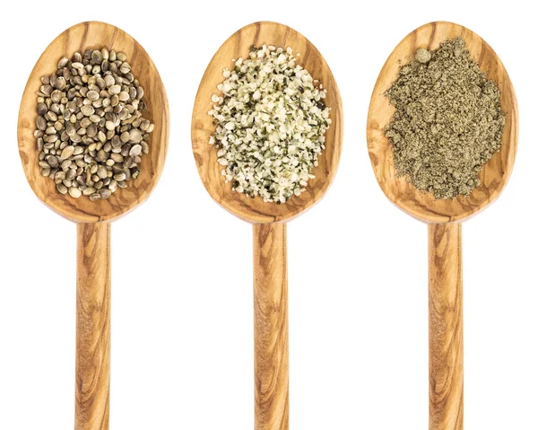 Hemp seed, hearts and protein powder — Stock Photo, Image