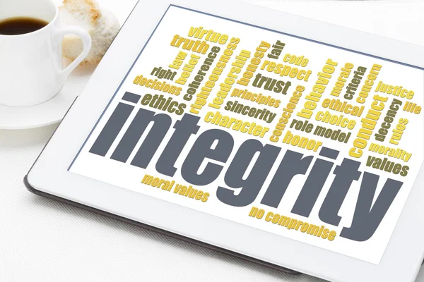 Integrity word cloud on digital tablet — Stock Photo, Image