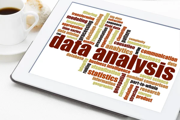 Data analysis word cloud on tablet — Stock Photo, Image