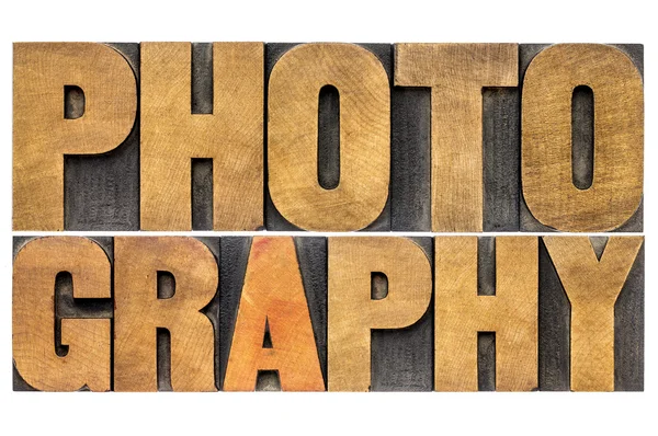 Photography word abstract in wood type — Stock Photo, Image