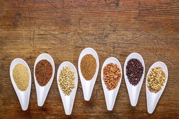 Seven healthy, gluten free grains — Stock Photo, Image