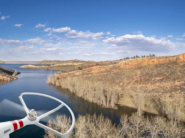Paysage éiral avec hélice de drone — Photo