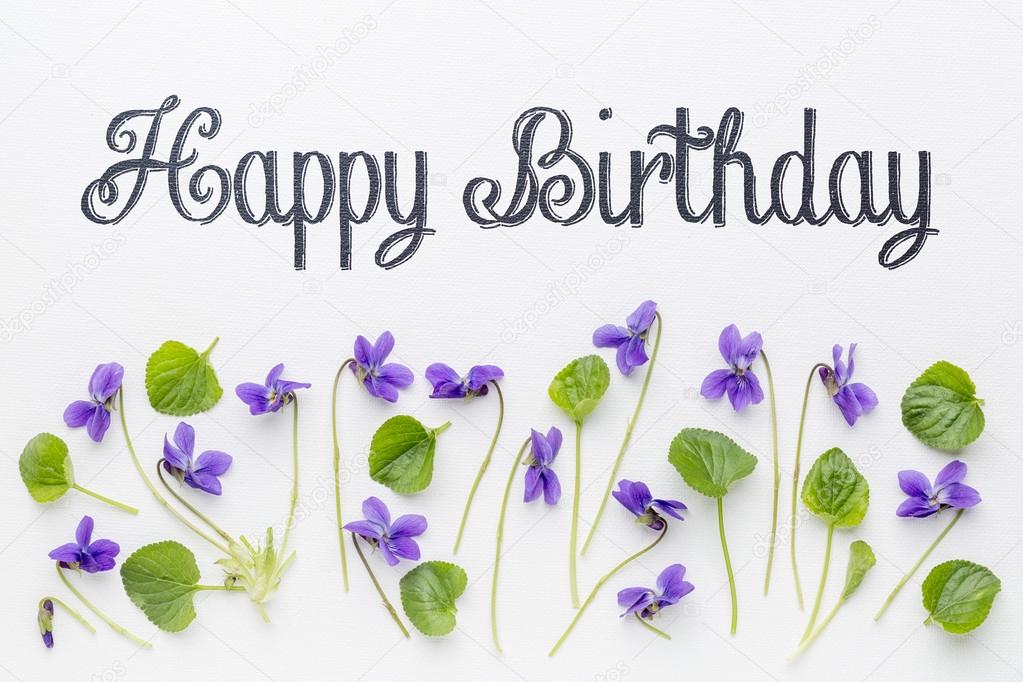 Happy birthday greetings with viola flowers