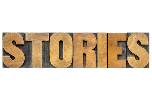 Stories word in wood type — Stock Photo, Image