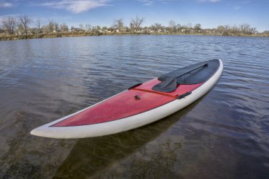 Paddleboard göl kıyısında sup