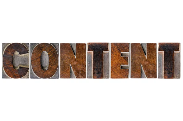 Content word typography in wood type — Stock Photo, Image