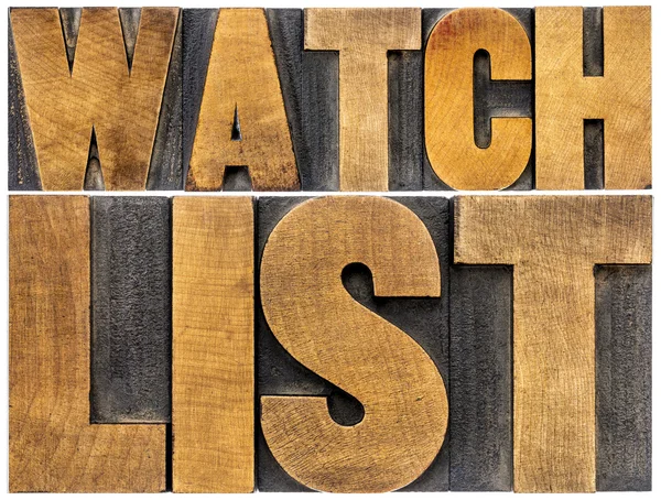 Watchlist word typography in wood type — Stock Photo, Image