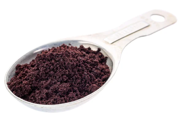 Acai berry powder on tablespoon — Stock Photo, Image