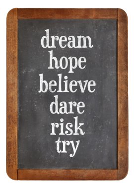 Motivasyonel kelime yazı tahtası üstünde