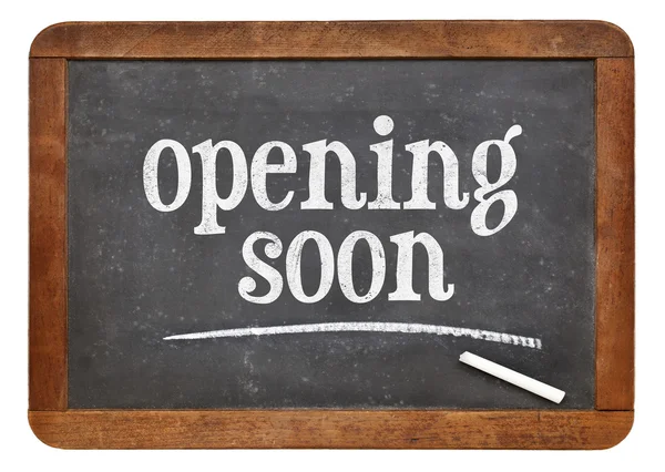 Opening soon blackboard sign — Stock Photo, Image