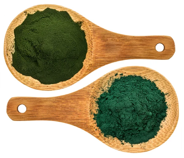 Bubuk suplemen Chlorella dan spirulina — Stok Foto