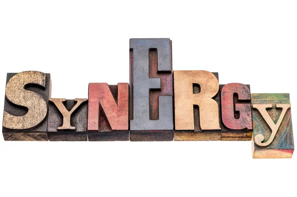 Synergy word abstract in wood type — Stock Photo, Image