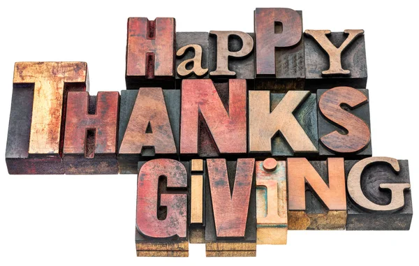 Happy Thanksgiving sign in wood type — Stock Photo, Image