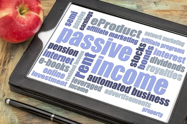 Passive income word cloud on a tablet — 스톡 사진