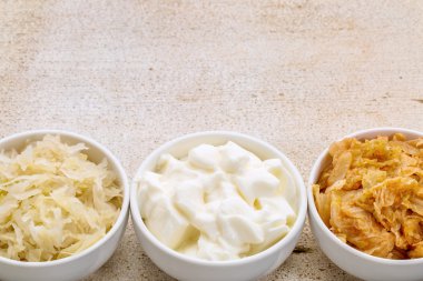 sauerkraut, kimchi and yogurt