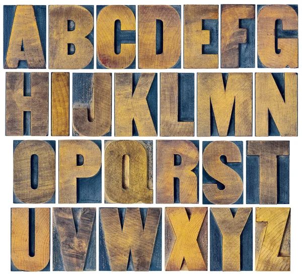 Alfabet instellen in vintage boekdruk houtsoort — Stockfoto