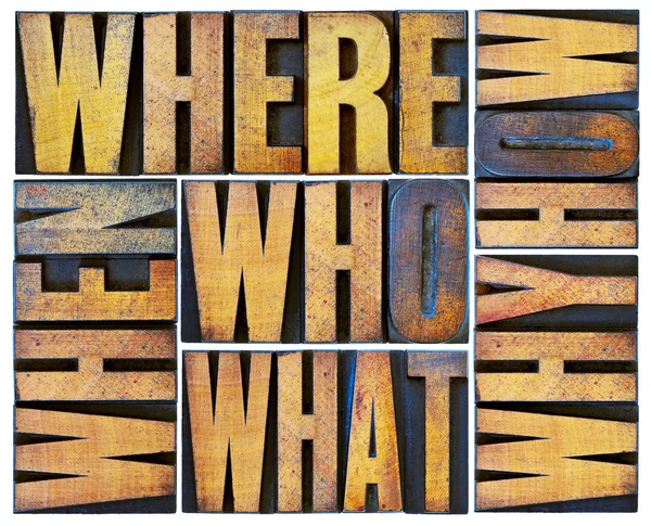 Questions word abstract in wood type — Stock Photo, Image