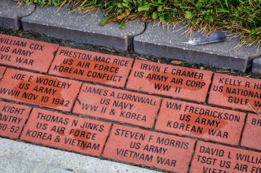 Engraved veteran memory bricks in Sedalia