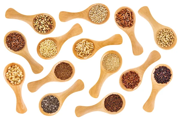 Gluten free grains and seeds - spoon abstract — Stock Image Gluten free grains and seeds - spoon abstract Royalty Free Stock Photos