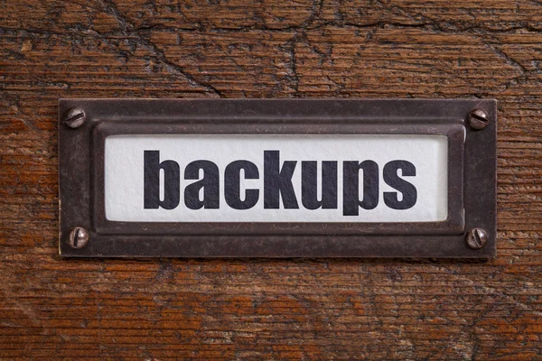 Backups - etiqueta do armário de arquivos — Fotografia de Stock