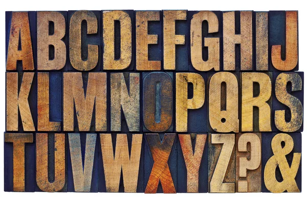 Alphabet im Buchdruck Holzklötze — Stockfoto