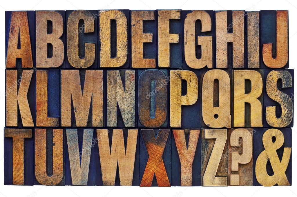 alphabet in letterpress wood type blocks