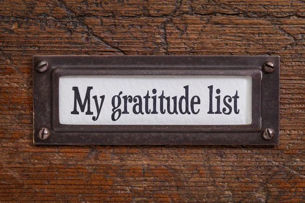 My gratitude list - file cabinet label — Stock Photo, Image