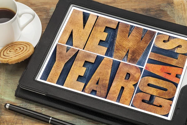 Objetivos de Año Nuevo en la tableta digital — Foto de Stock