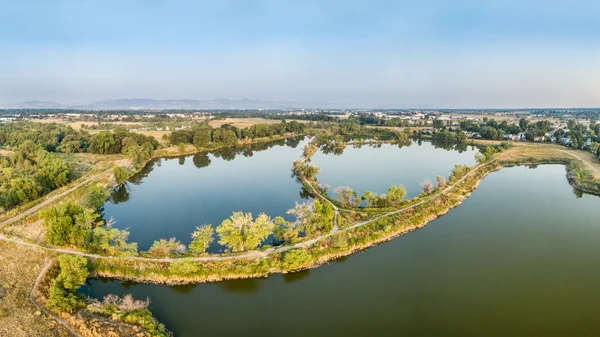 Aerial panorama view of lake natural area — Stock Photo, Image