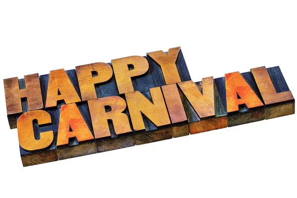 Palabras de carnaval feliz en madera tipo — Foto de Stock