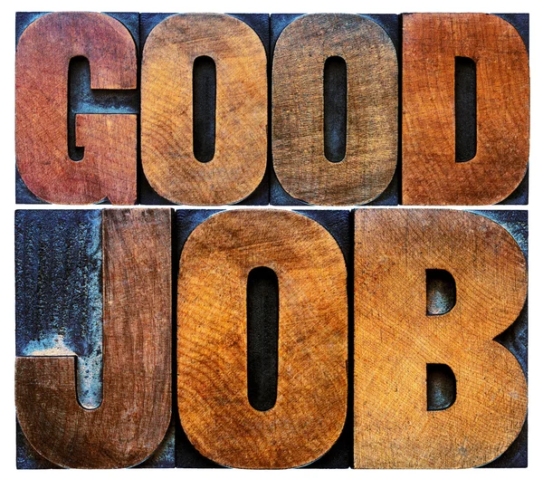 Streszczenie słowo dobrą robotę w drewno typu — Zdjęcie stockowe