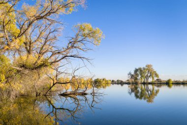 sky and water - calm, serene lake in fall scenery in rural northeastern Colorado