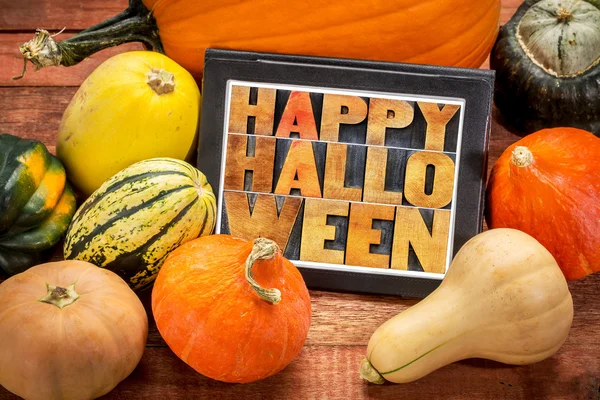 Happy Halloween on tablet with squash — Stock Photo, Image