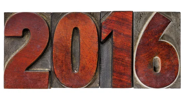 Year 2016 in vintage wood type — Stock Photo, Image