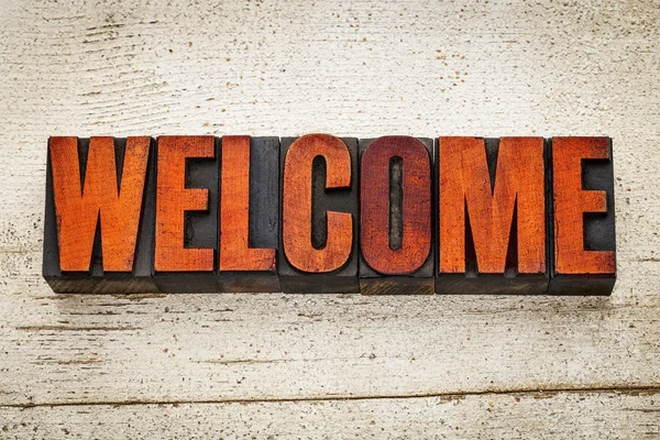 Welcome word in letterpress wood type — Stock Photo, Image