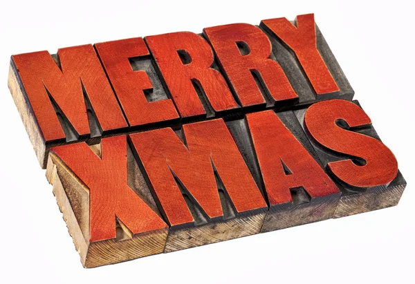Merry Christmas in wood type — Stock Photo, Image