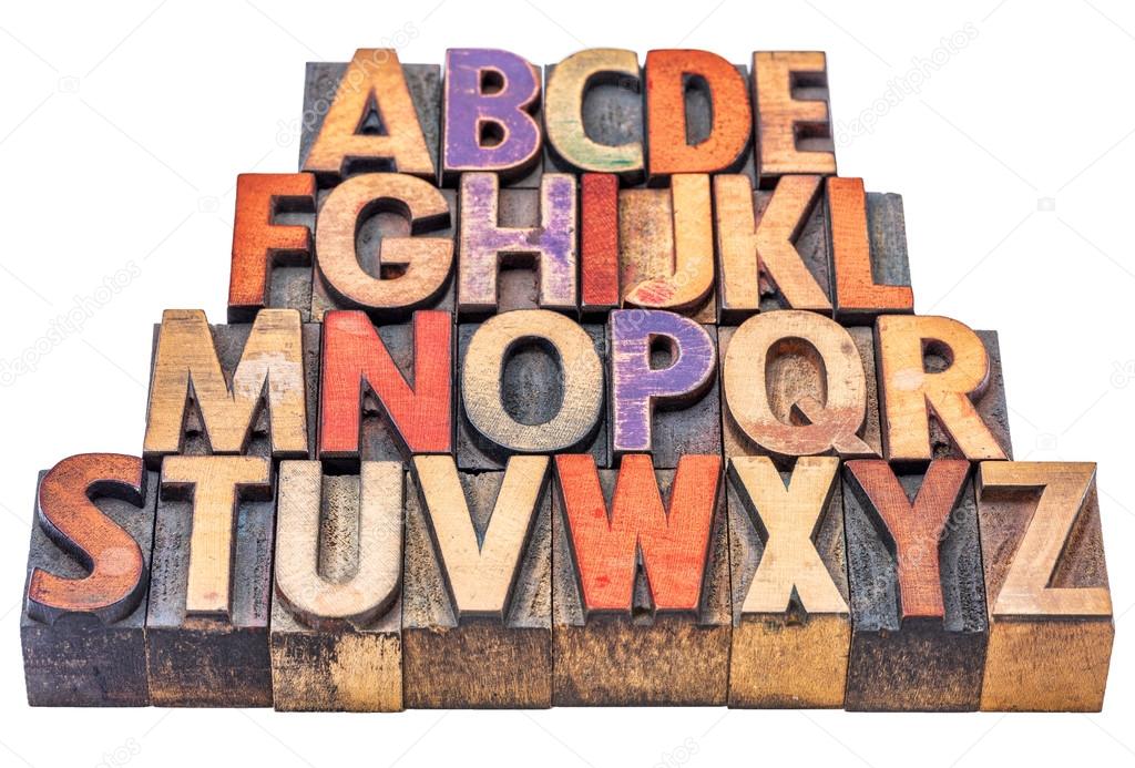 alphabet in letterpress wood type