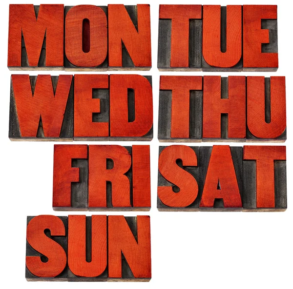 Days of week in letterpress wood type — Stock Photo, Image