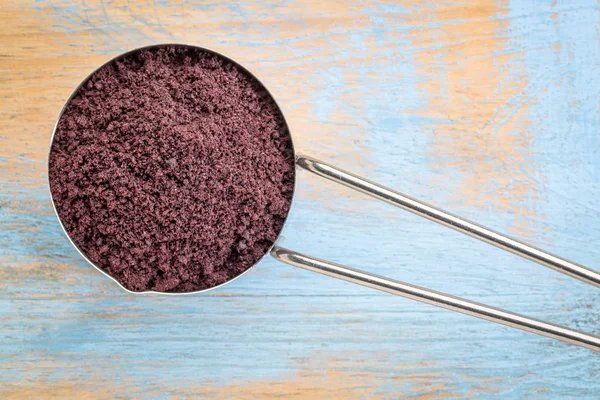 Acai berry powder on metal scoop — Stock Photo, Image