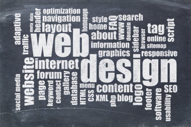 Web design szó felhő-táblára